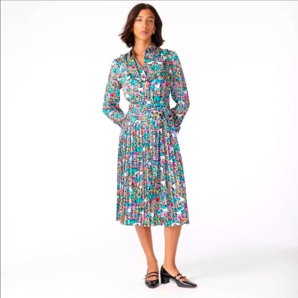J. Crew Pleated Midi Dress in Grazing Goats Print